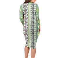 Hawaii Makahiki Turtle Family Matching Long Sleeve Bodycon Dress and Hawaiian Shirt Green Tapa Pattern LT05 - Polynesian Pride