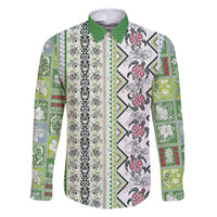Hawaii Makahiki Turtle Family Matching Mermaid Dress and Hawaiian Shirt Green Tapa Pattern LT05 Dad's Shirt - Long Sleeve Green - Polynesian Pride