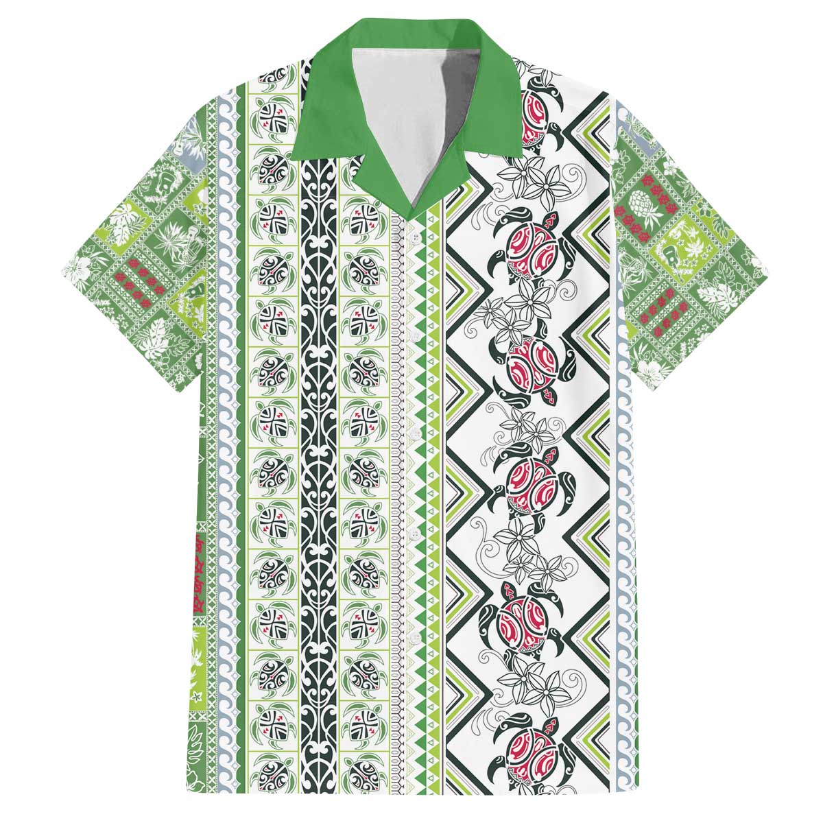 Hawaii Makahiki Turtle Family Matching Off The Shoulder Long Sleeve Dress and Hawaiian Shirt Green Tapa Pattern LT05 Dad's Shirt - Short Sleeve Green - Polynesian Pride