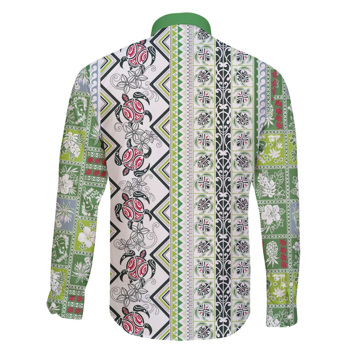Hawaii Makahiki Turtle Family Matching Off The Shoulder Long Sleeve Dress and Hawaiian Shirt Green Tapa Pattern LT05 - Polynesian Pride