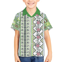 Hawaii Makahiki Turtle Family Matching Off Shoulder Maxi Dress and Hawaiian Shirt Green Tapa Pattern - Polynesian Pride