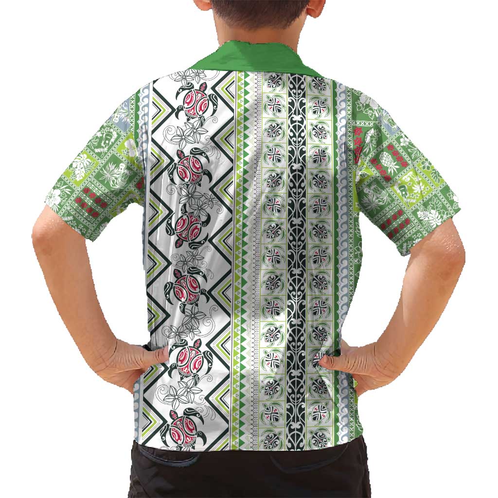 Hawaii Makahiki Turtle Family Matching Off Shoulder Short Dress and Hawaiian Shirt Green Tapa Pattern - Polynesian Pride
