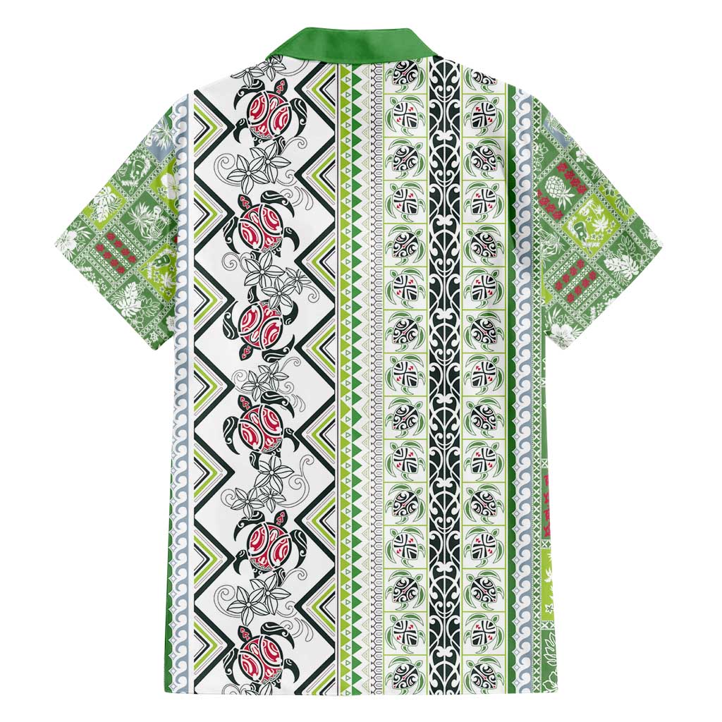 Hawaii Makahiki Turtle Family Matching Off Shoulder Short Dress and Hawaiian Shirt Green Tapa Pattern - Polynesian Pride