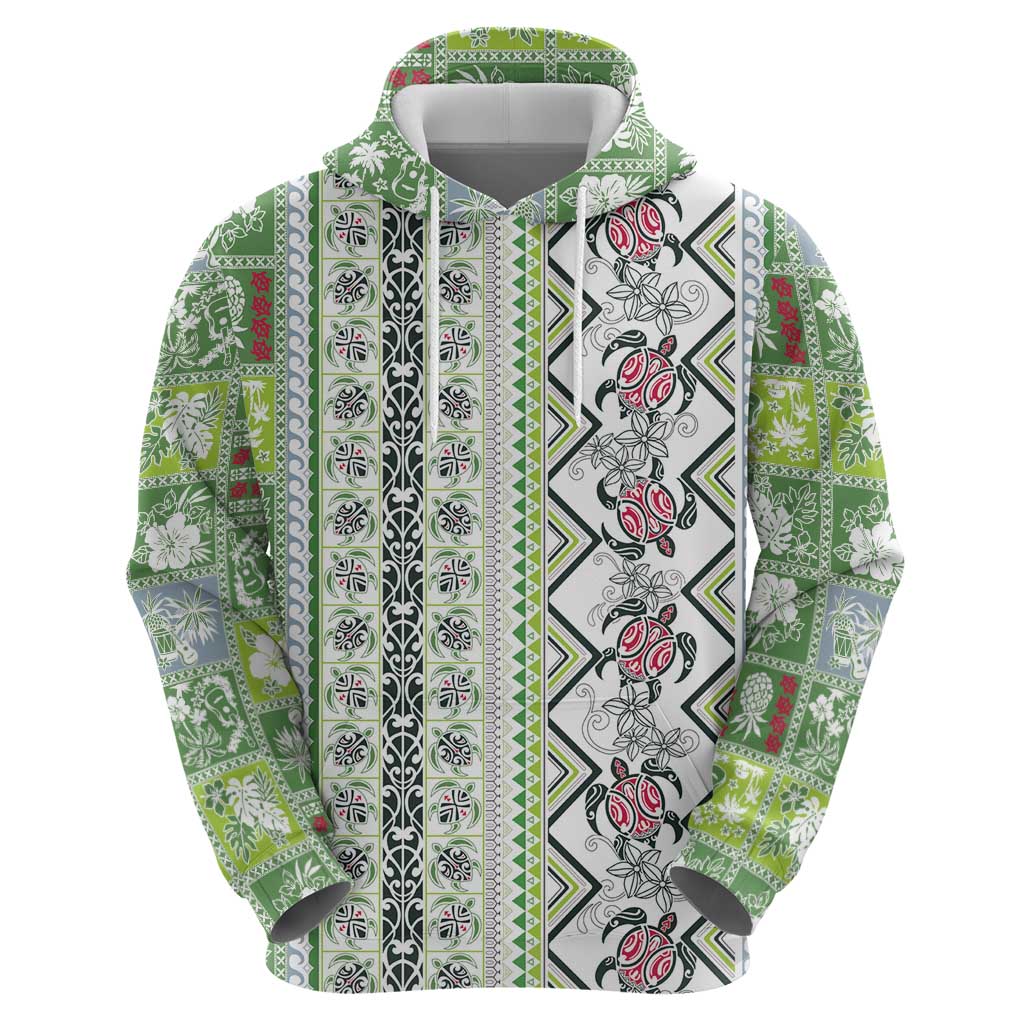 Hawaii Makahiki Turtle Hoodie Green Tapa Pattern - Polynesian Pride
