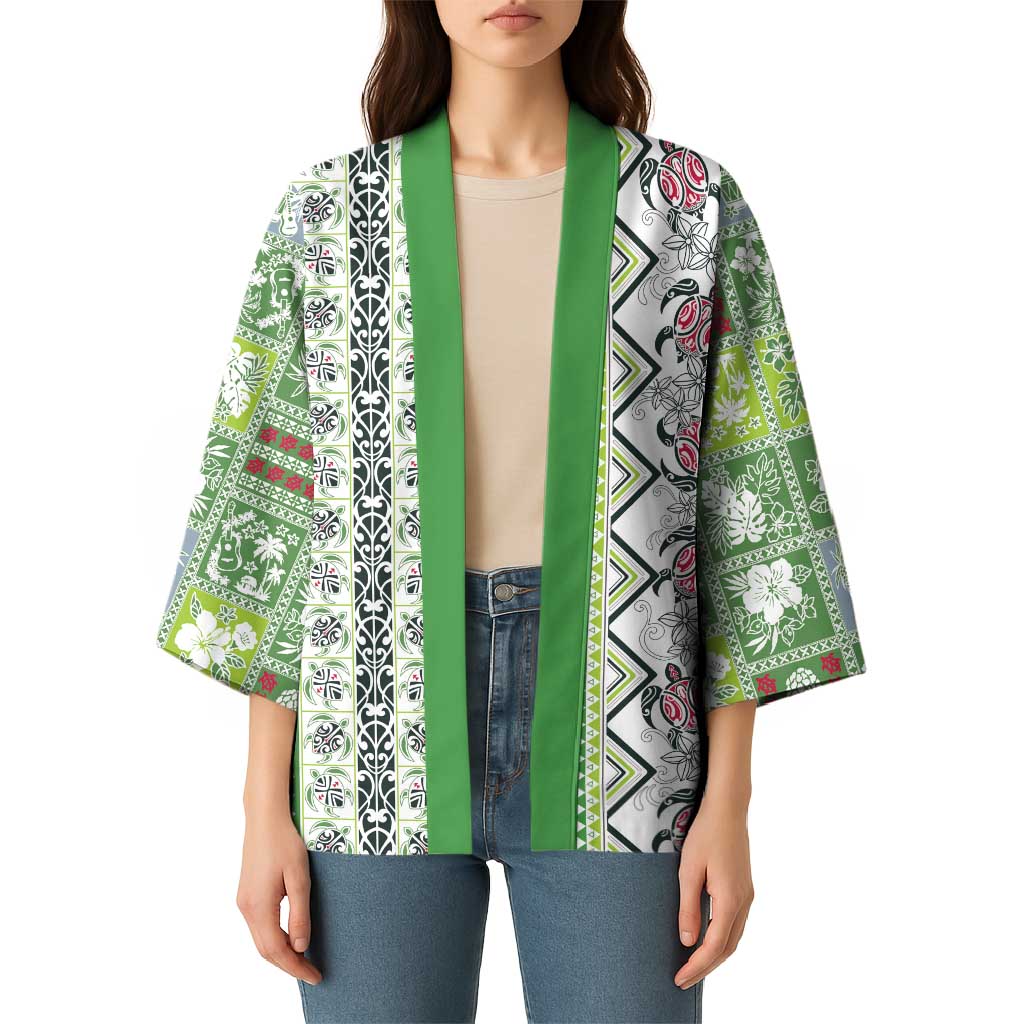 Hawaii Makahiki Turtle Kimono Green Tapa Pattern - Polynesian Pride