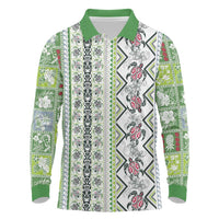 Hawaii Makahiki Turtle Long Sleeve Polo Shirt Green Tapa Pattern LT05 Green - Polynesian Pride