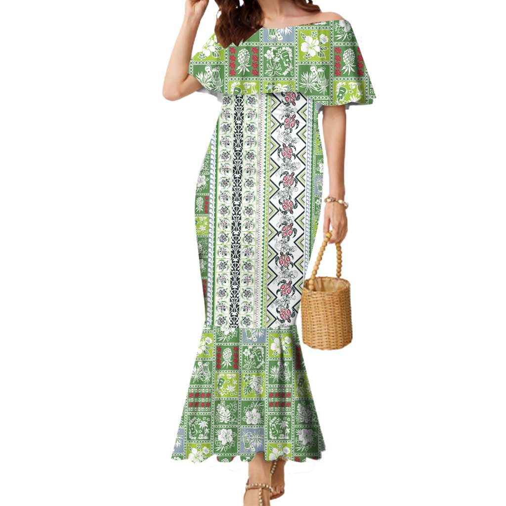 Hawaii Makahiki Turtle Mermaid Dress Green Tapa Pattern LT05 Women Green - Polynesian Pride