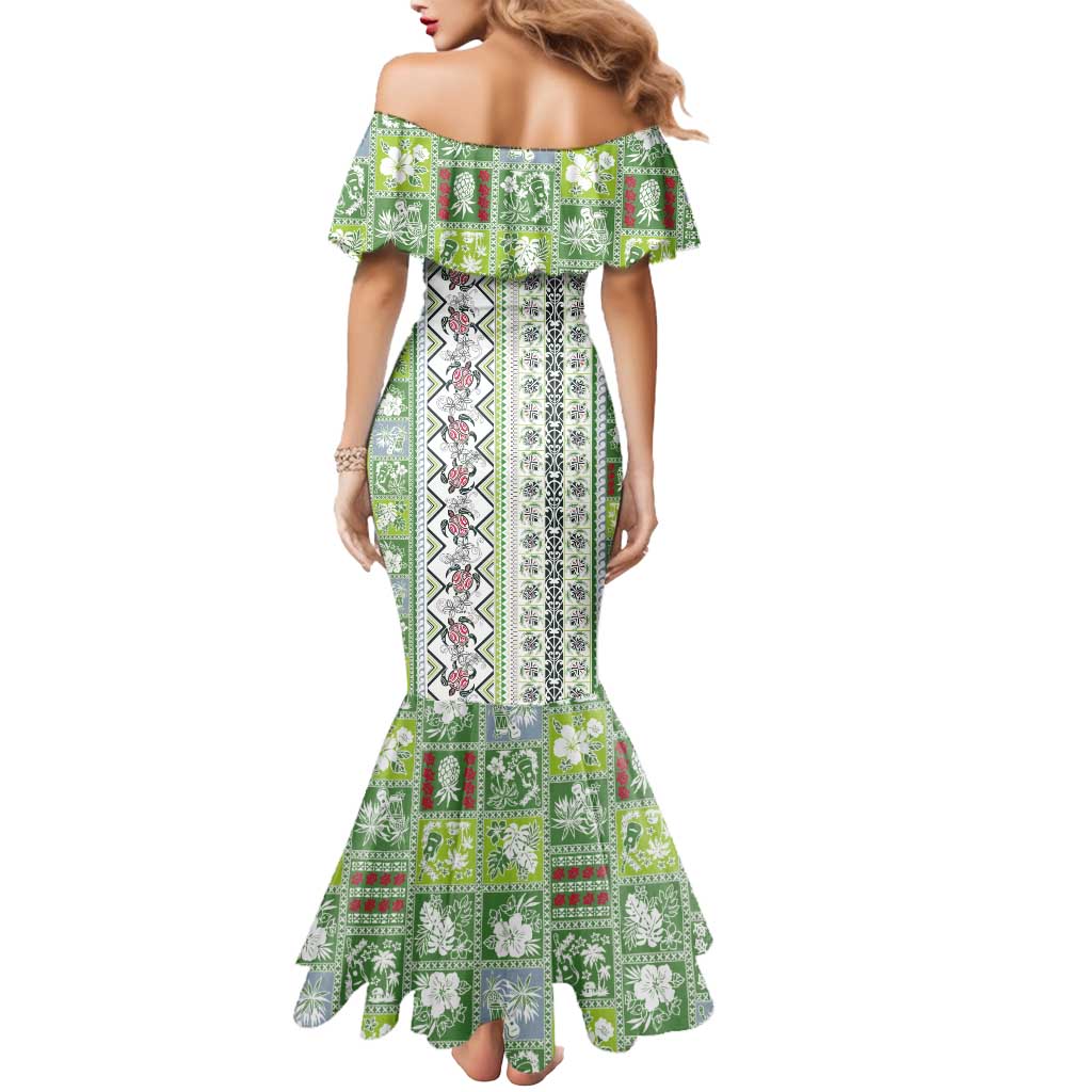 Hawaii Makahiki Turtle Mermaid Dress Green Tapa Pattern LT05 - Polynesian Pride