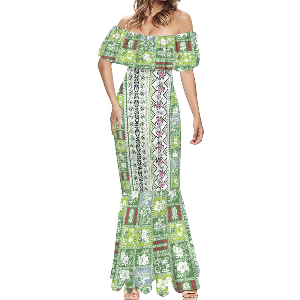 Hawaii Makahiki Turtle Mermaid Dress Green Tapa Pattern LT05 - Polynesian Pride