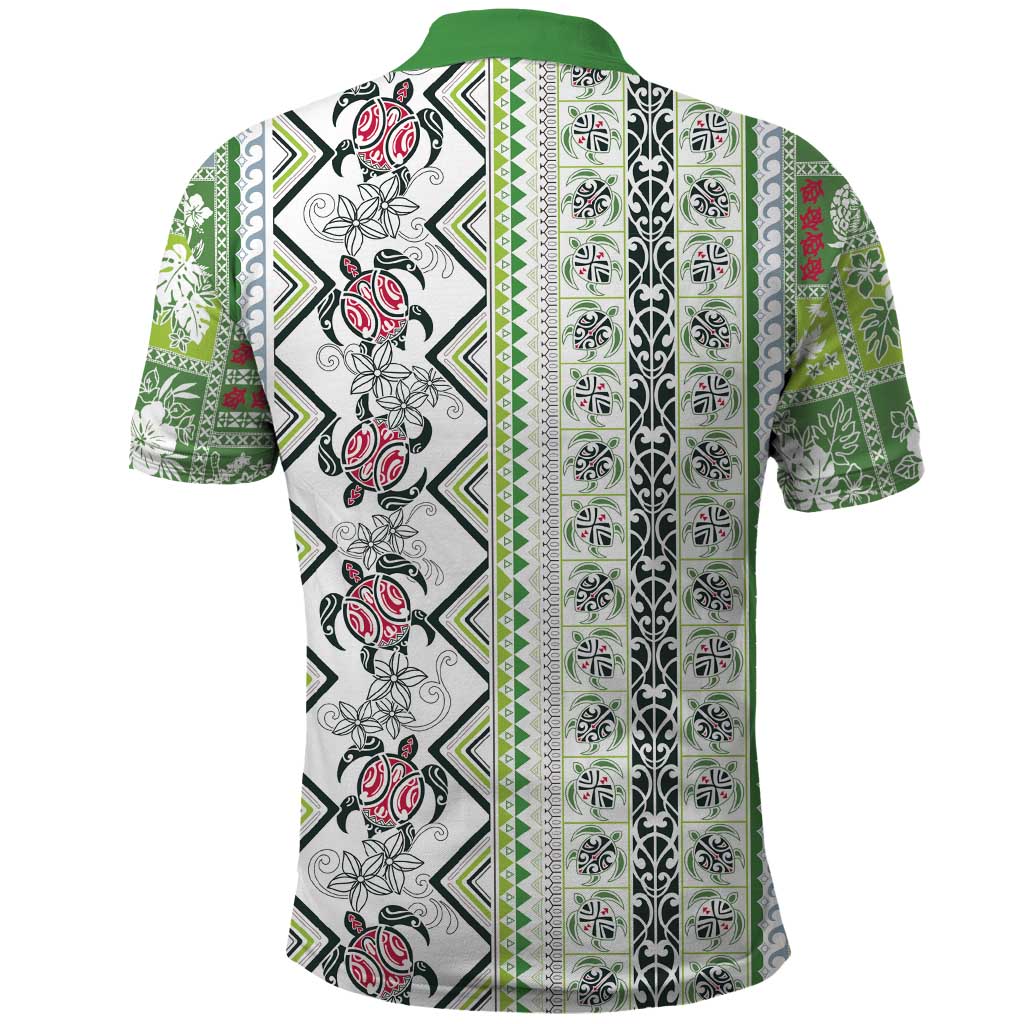 Hawaii Makahiki Turtle Polo Shirt Green Tapa Pattern - Polynesian Pride