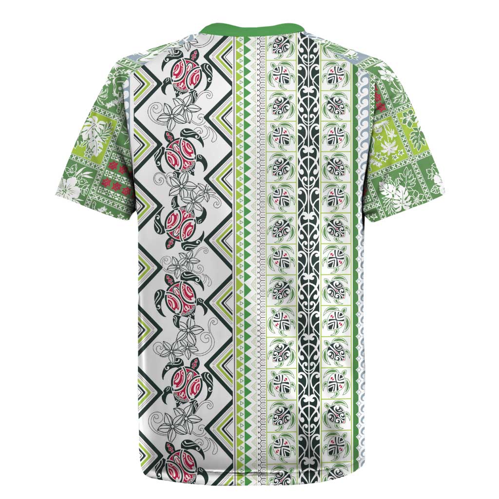 Hawaii Makahiki Turtle Rugby Jersey Green Tapa Pattern - Polynesian Pride