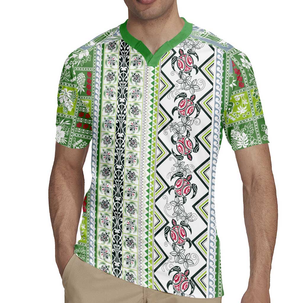 Hawaii Makahiki Turtle Rugby Jersey Green Tapa Pattern - Polynesian Pride