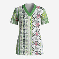 Hawaii Makahiki Turtle Scrub Top Green Tapa Pattern - Polynesian Pride
