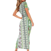 Hawaii Makahiki Turtle Short Sleeve Bodycon Dress Green Tapa Pattern LT05 - Polynesian Pride