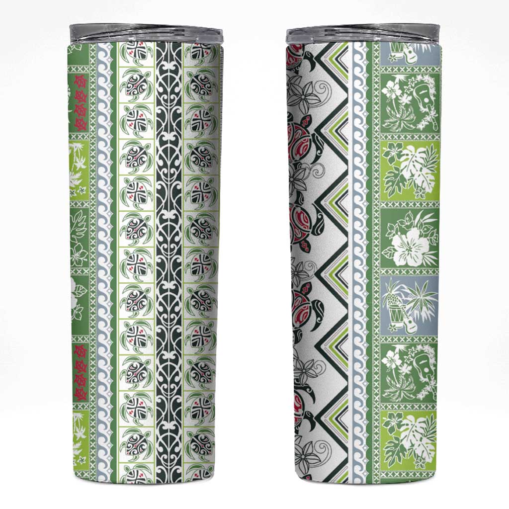 Hawaii Makahiki Turtle Skinny Tumbler Green Tapa Pattern - Polynesian Pride