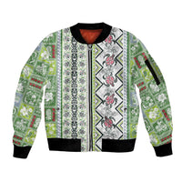 Hawaii Makahiki Turtle Sleeve Zip Bomber Jacket Green Tapa Pattern LT05 Unisex Green - Polynesian Pride