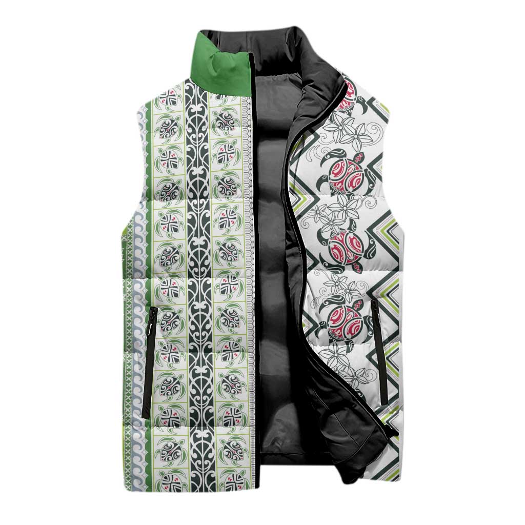 Hawaii Makahiki Turtle Sleeveless Puffer Jacket Green Tapa Pattern - Polynesian Pride