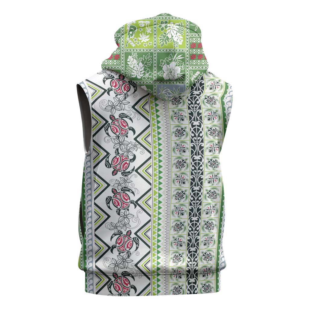 Hawaii Makahiki Turtle Sleeveless Zip Hoodie Green Tapa Pattern LT05 - Polynesian Pride