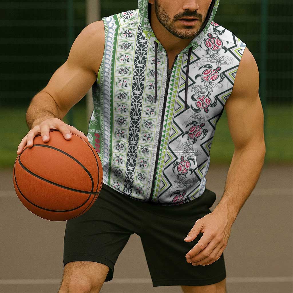 Hawaii Makahiki Turtle Sleeveless Zip Hoodie Green Tapa Pattern LT05 - Polynesian Pride