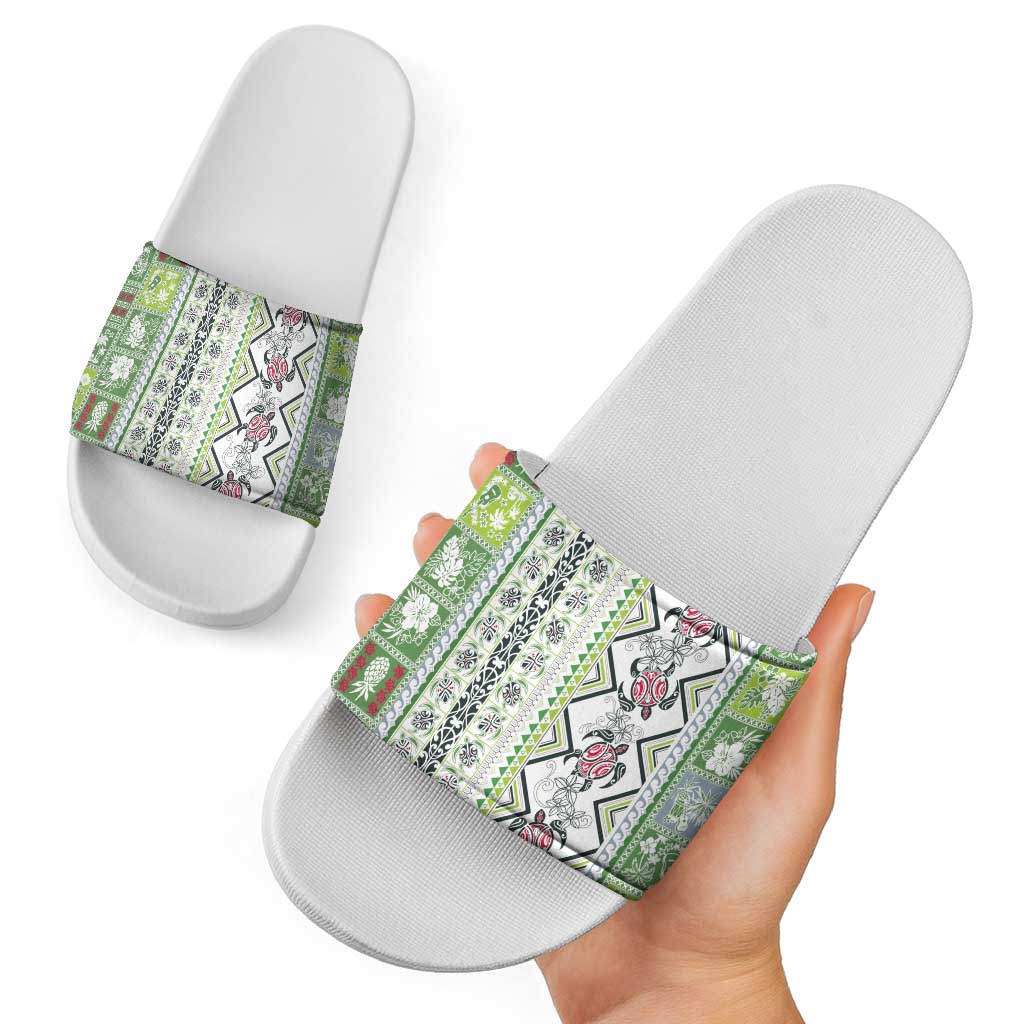 Hawaii Makahiki Turtle Slide Sandals Green Tapa Pattern LT05 - Polynesian Pride
