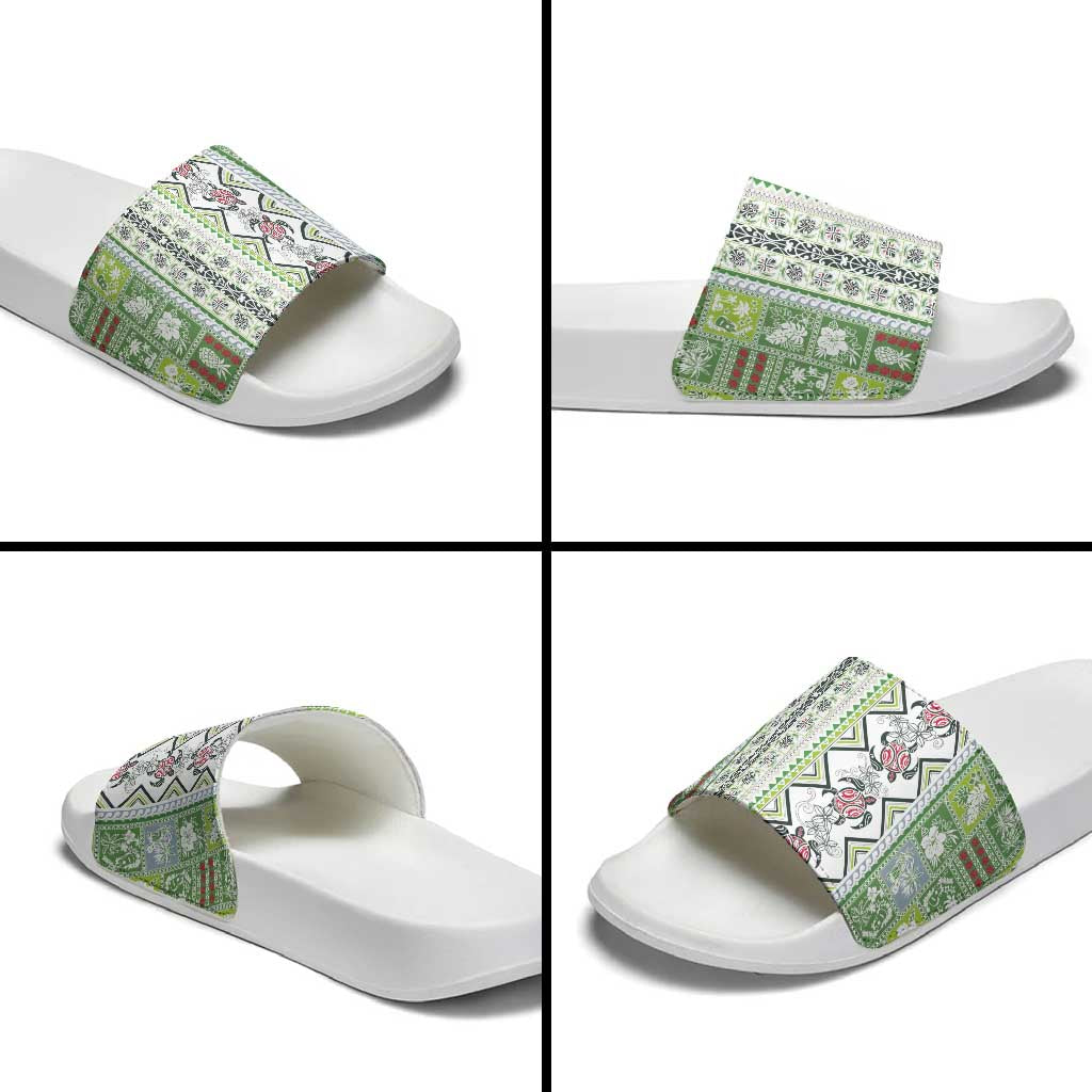 Hawaii Makahiki Turtle Slide Sandals Green Tapa Pattern LT05 - Polynesian Pride