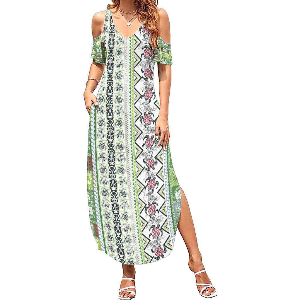 Hawaii Makahiki Turtle Summer Maxi Dress Green Tapa Pattern LT05 Women Green - Polynesian Pride