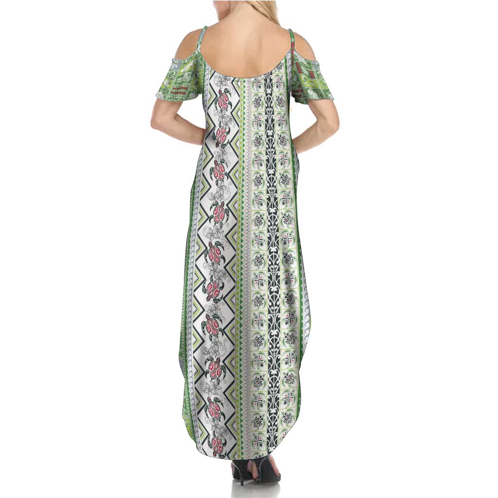 Hawaii Makahiki Turtle Summer Maxi Dress Green Tapa Pattern LT05 - Polynesian Pride