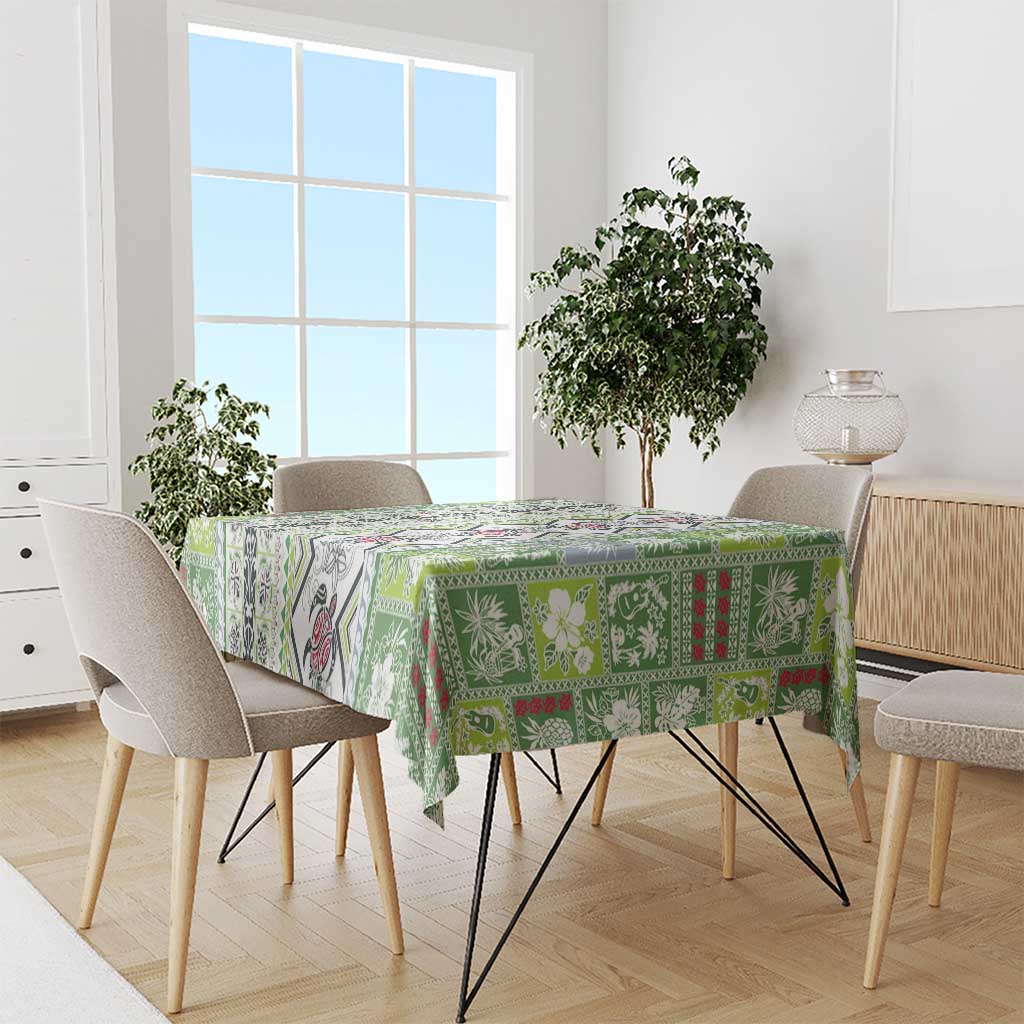 Hawaii Makahiki Turtle Tablecloth Green Tapa Pattern - Polynesian Pride