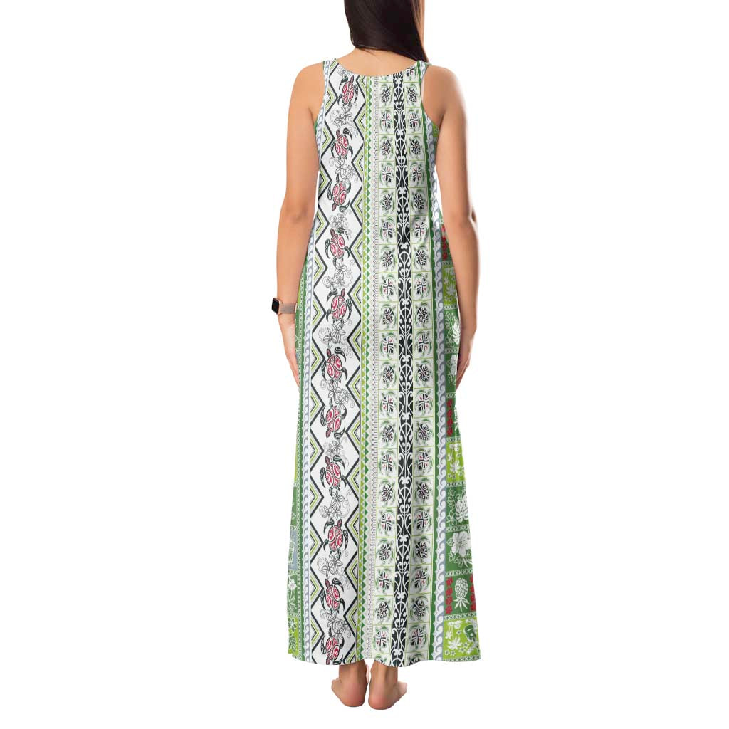 Hawaii Makahiki Turtle Tank Maxi Dress Green Tapa Pattern LT05 - Polynesian Pride