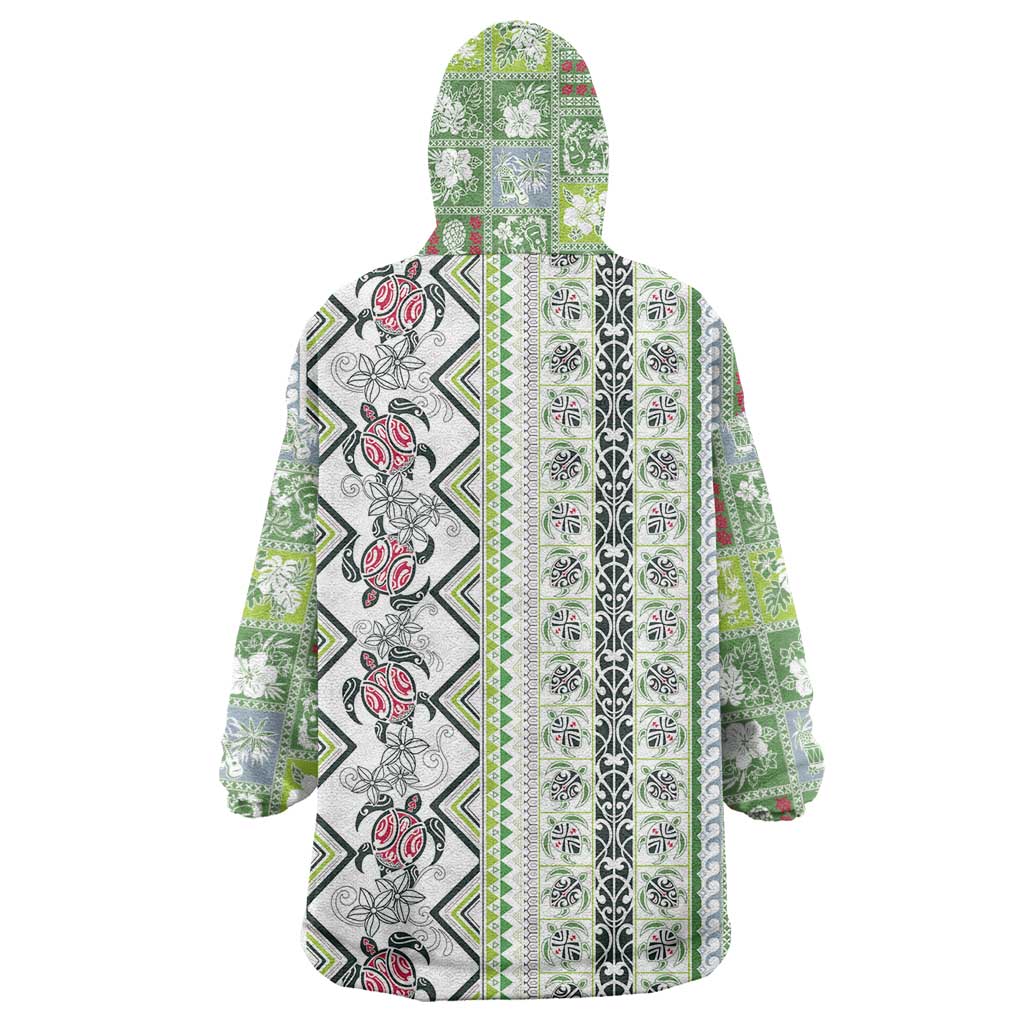 Hawaii Makahiki Turtle Wearable Blanket Hoodie Green Tapa Pattern LT05 - Polynesian Pride