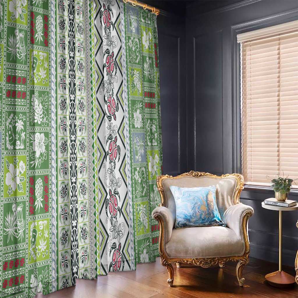 Hawaii Makahiki Turtle Window Curtain Green Tapa Pattern LT05 - Polynesian Pride