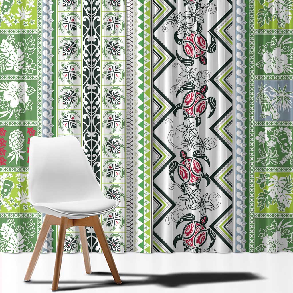 Hawaii Makahiki Turtle Window Curtain Green Tapa Pattern LT05 - Polynesian Pride