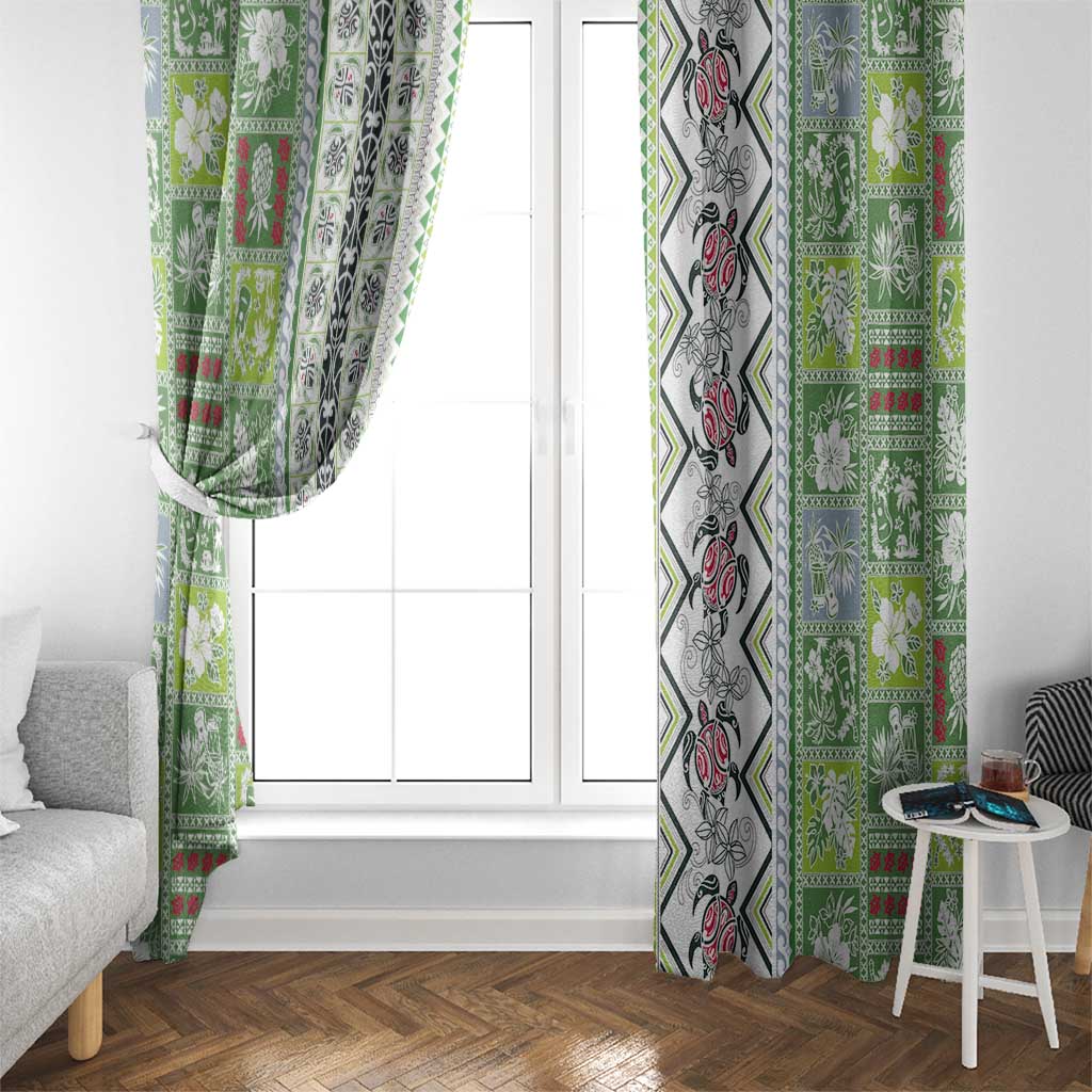 Hawaii Makahiki Turtle Window Curtain Green Tapa Pattern LT05 - Polynesian Pride