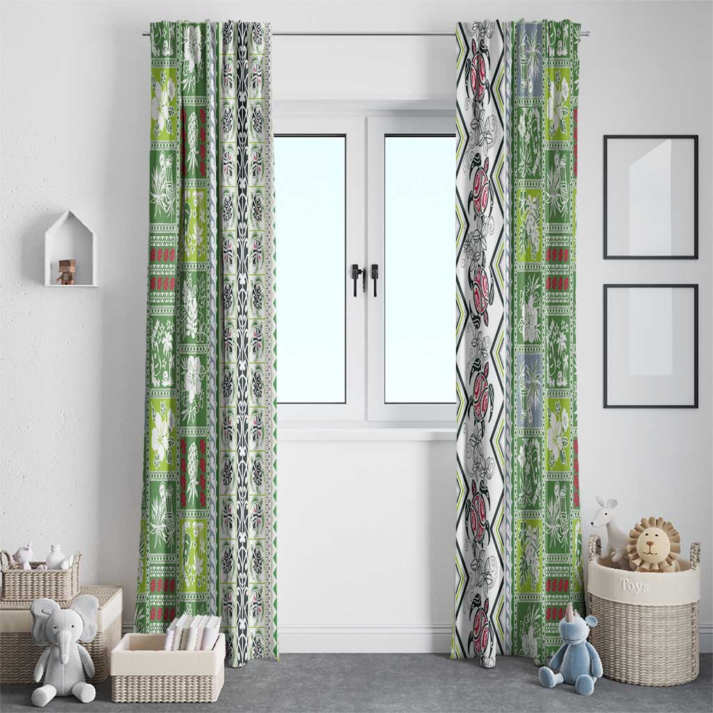 Hawaii Makahiki Turtle Window Curtain Green Tapa Pattern LT05 - Polynesian Pride