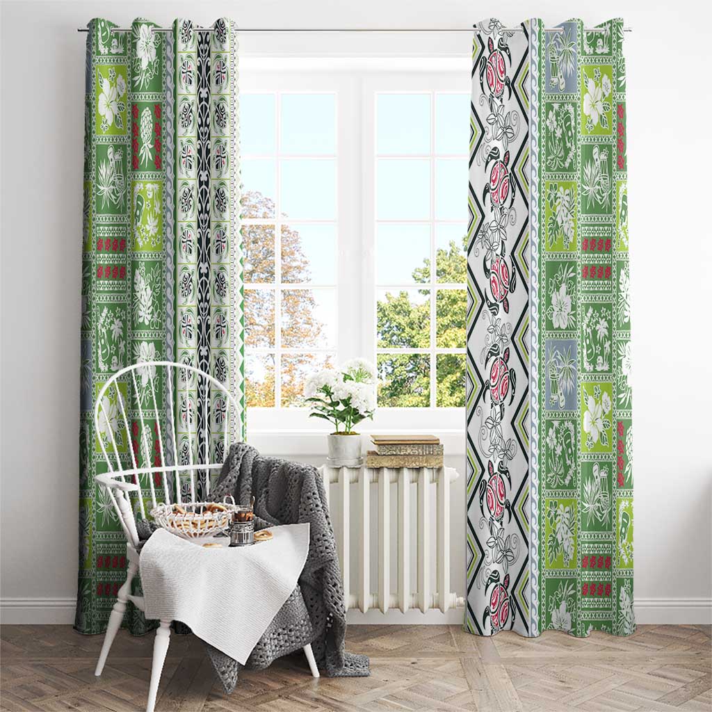 Hawaii Makahiki Turtle Window Curtain Green Tapa Pattern LT05 - Polynesian Pride