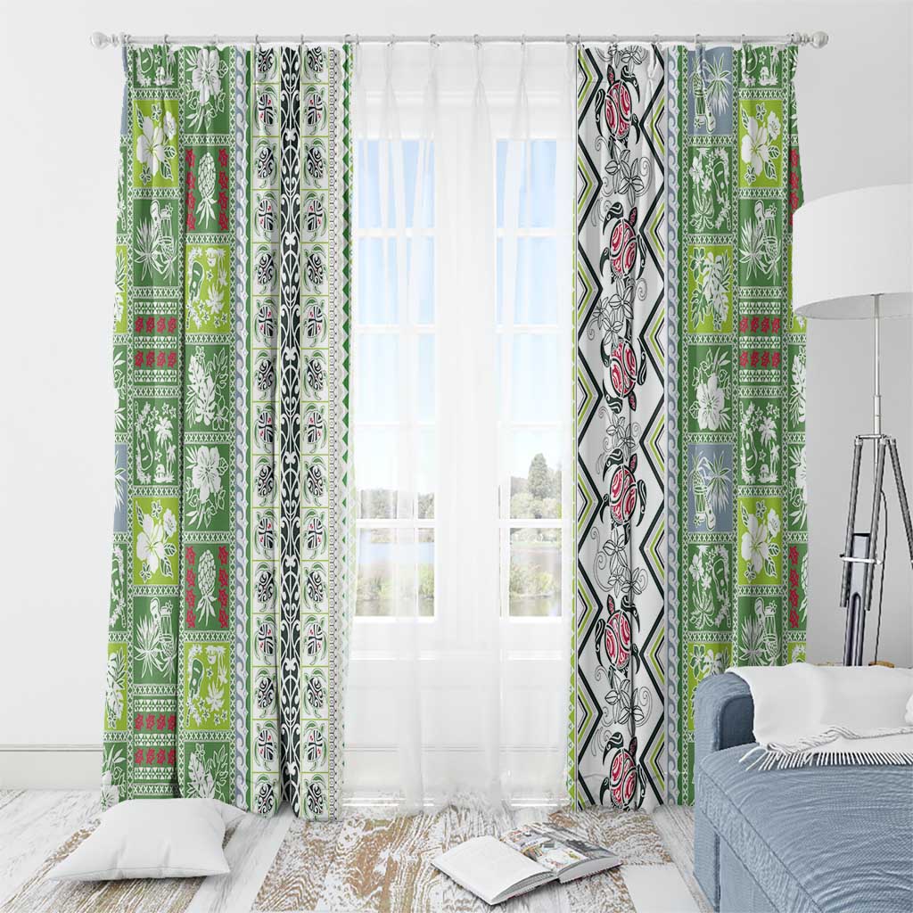 Hawaii Makahiki Turtle Window Curtain Green Tapa Pattern LT05 - Polynesian Pride