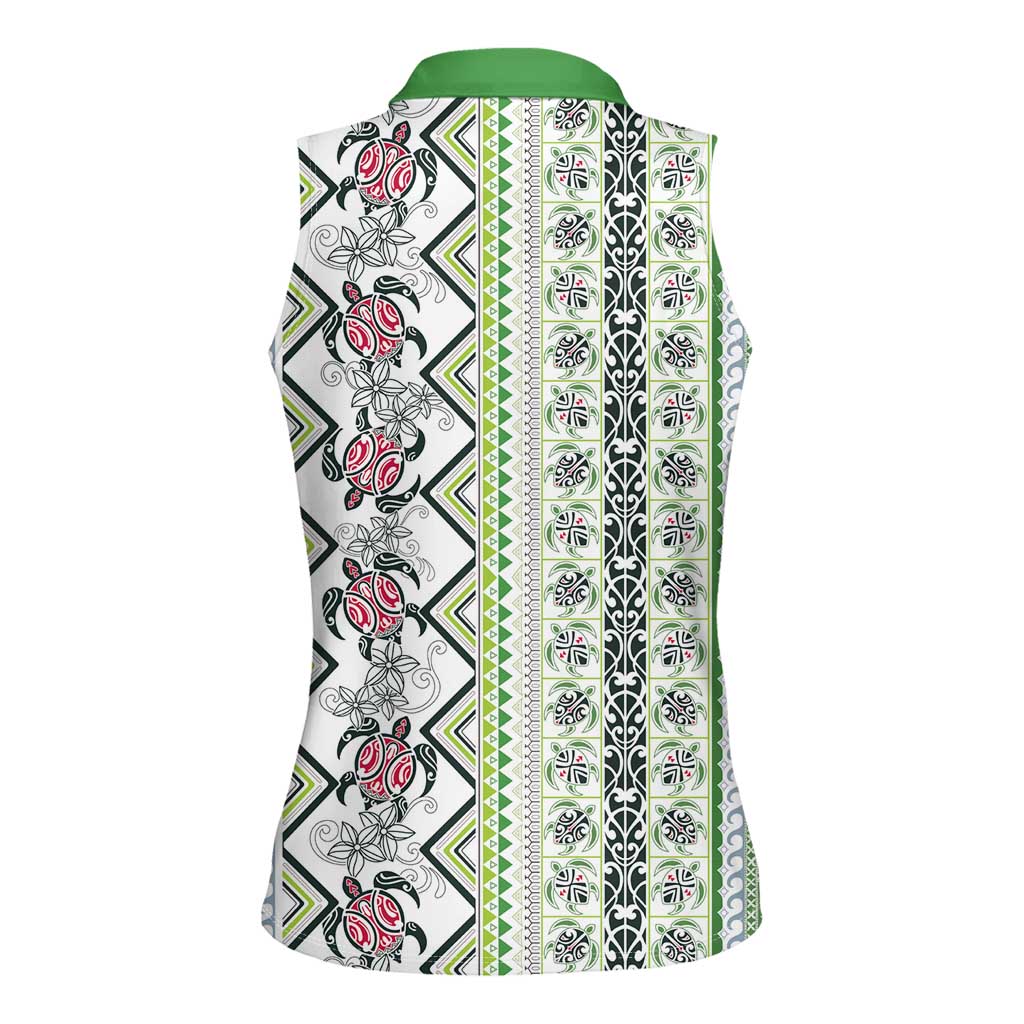 Hawaii Makahiki Turtle Women Sleeveless Polo Shirt Green Tapa Pattern LT05 - Polynesian Pride