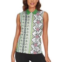 Hawaii Makahiki Turtle Women Sleeveless Polo Shirt Green Tapa Pattern LT05 - Polynesian Pride