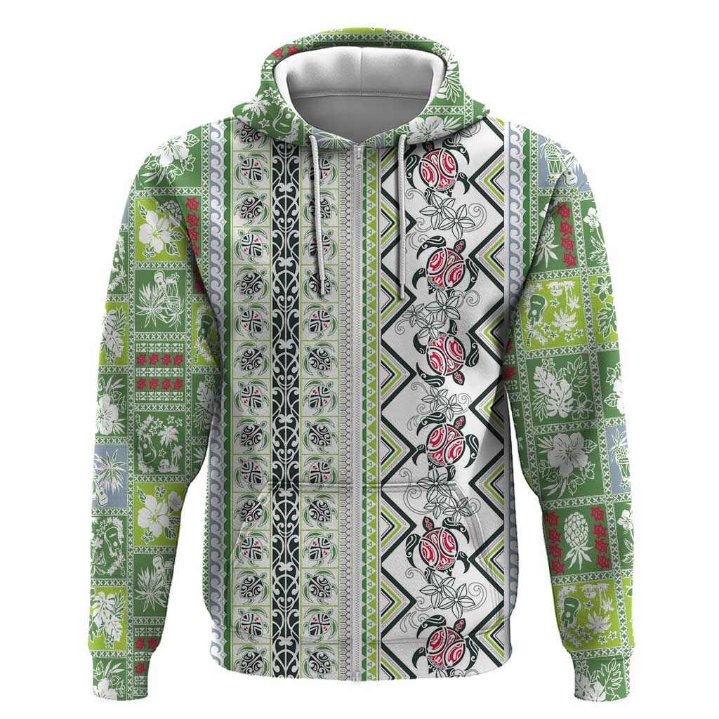 Hawaii Makahiki Turtle Zip Hoodie Green Tapa Pattern LT05 Zip Hoodie Green - Polynesian Pride