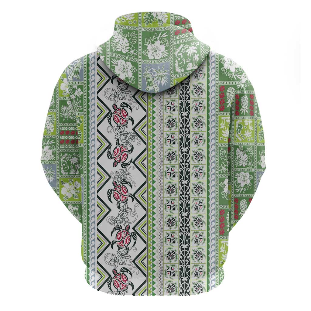 Hawaii Makahiki Turtle Zip Hoodie Green Tapa Pattern LT05 - Polynesian Pride
