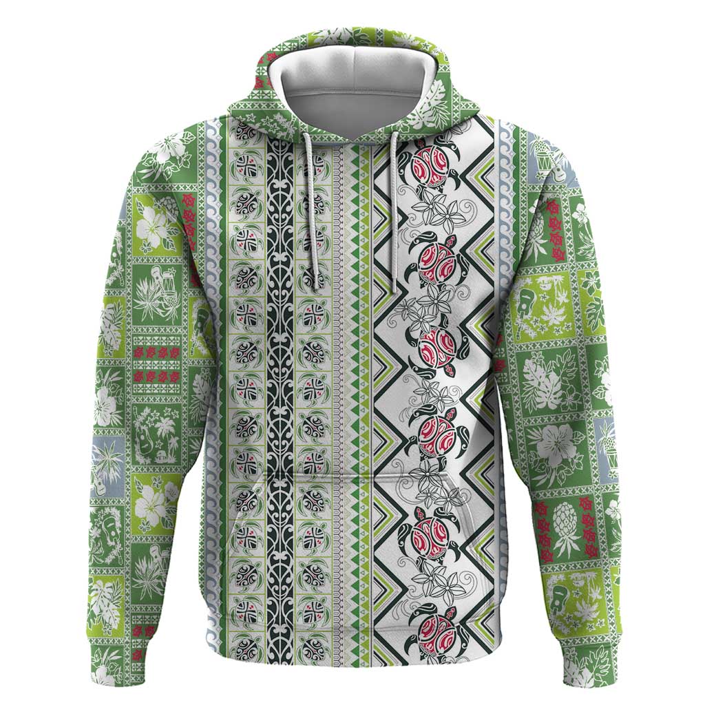 Hawaii Makahiki Turtle Zip Hoodie Green Tapa Pattern LT05 Pullover Hoodie Green - Polynesian Pride