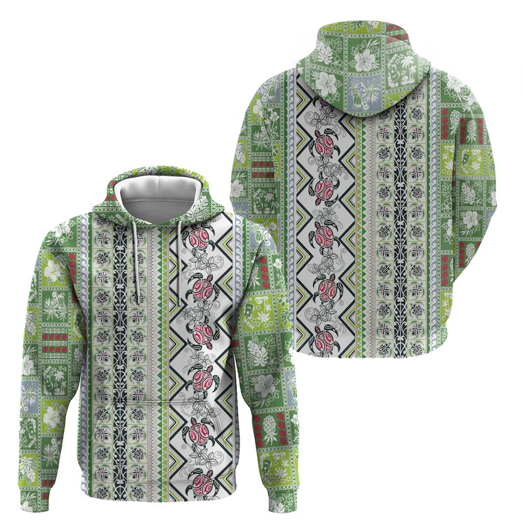 Hawaii Makahiki Turtle Zip Hoodie Green Tapa Pattern LT05 - Polynesian Pride