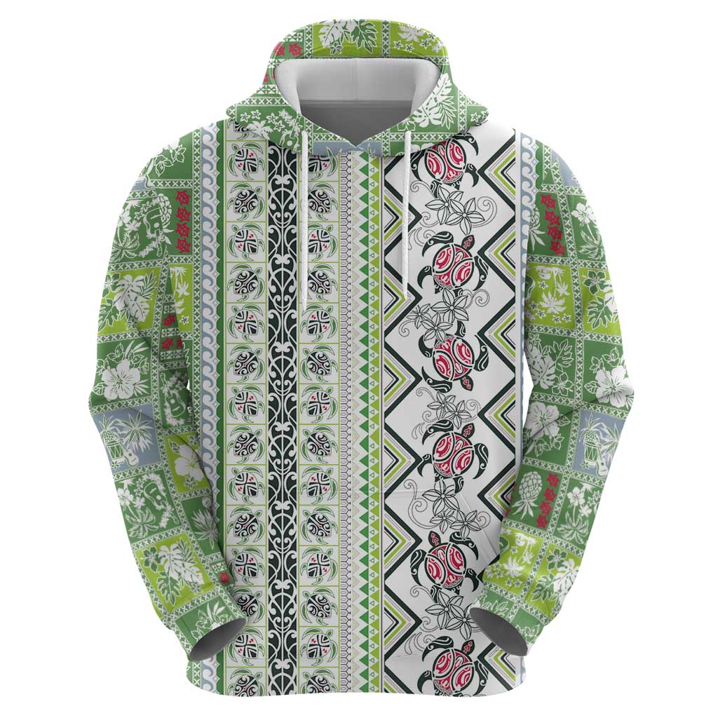 Hawaii Makahiki Turtle Zip Hoodie Green Tapa Pattern LT05 - Polynesian Pride