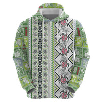 Hawaii Makahiki Turtle Zip Hoodie Green Tapa Pattern LT05 - Polynesian Pride