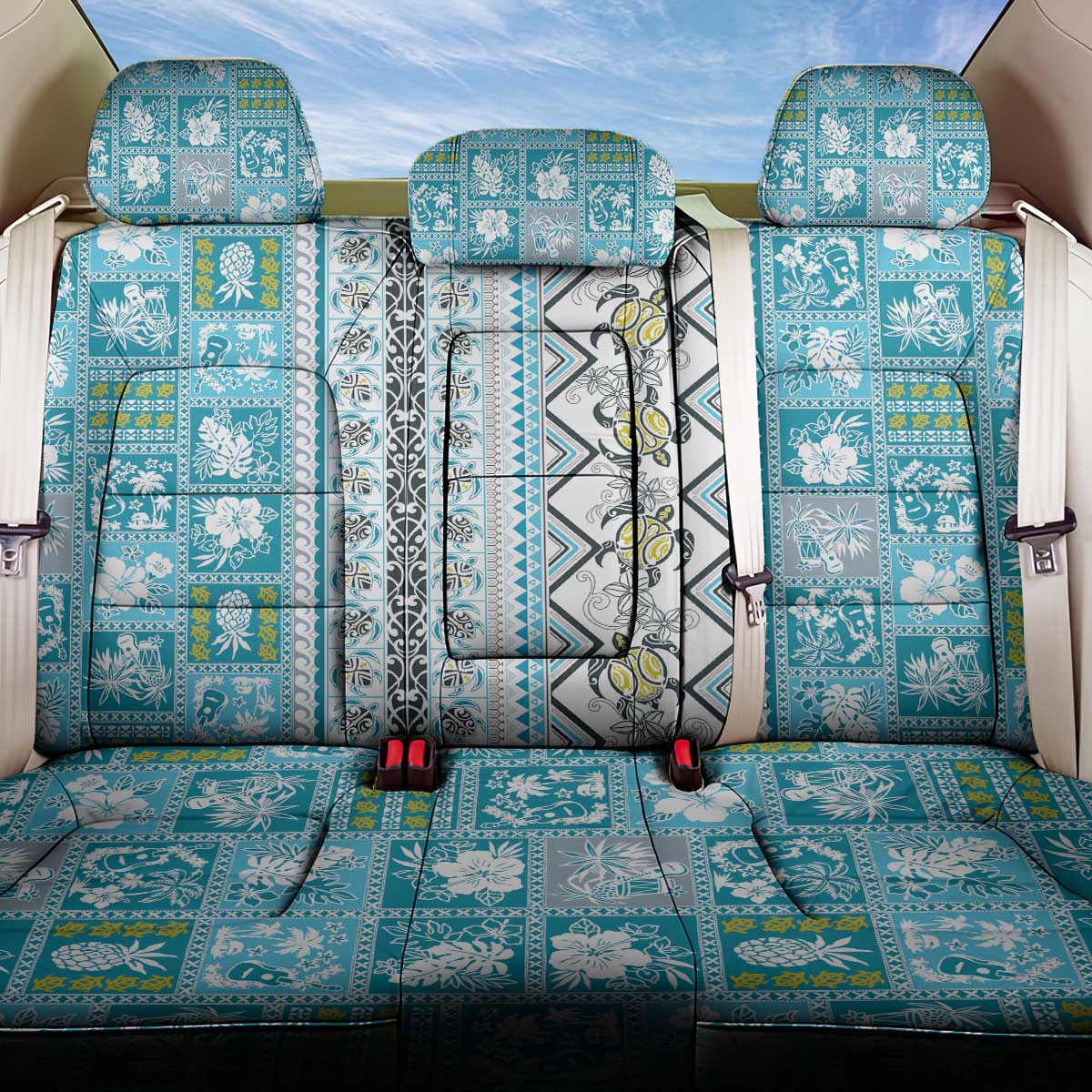 Hawaii Makahiki Turtle Back Car Seat Cover Blue Tapa Pattern - Polynesian Pride