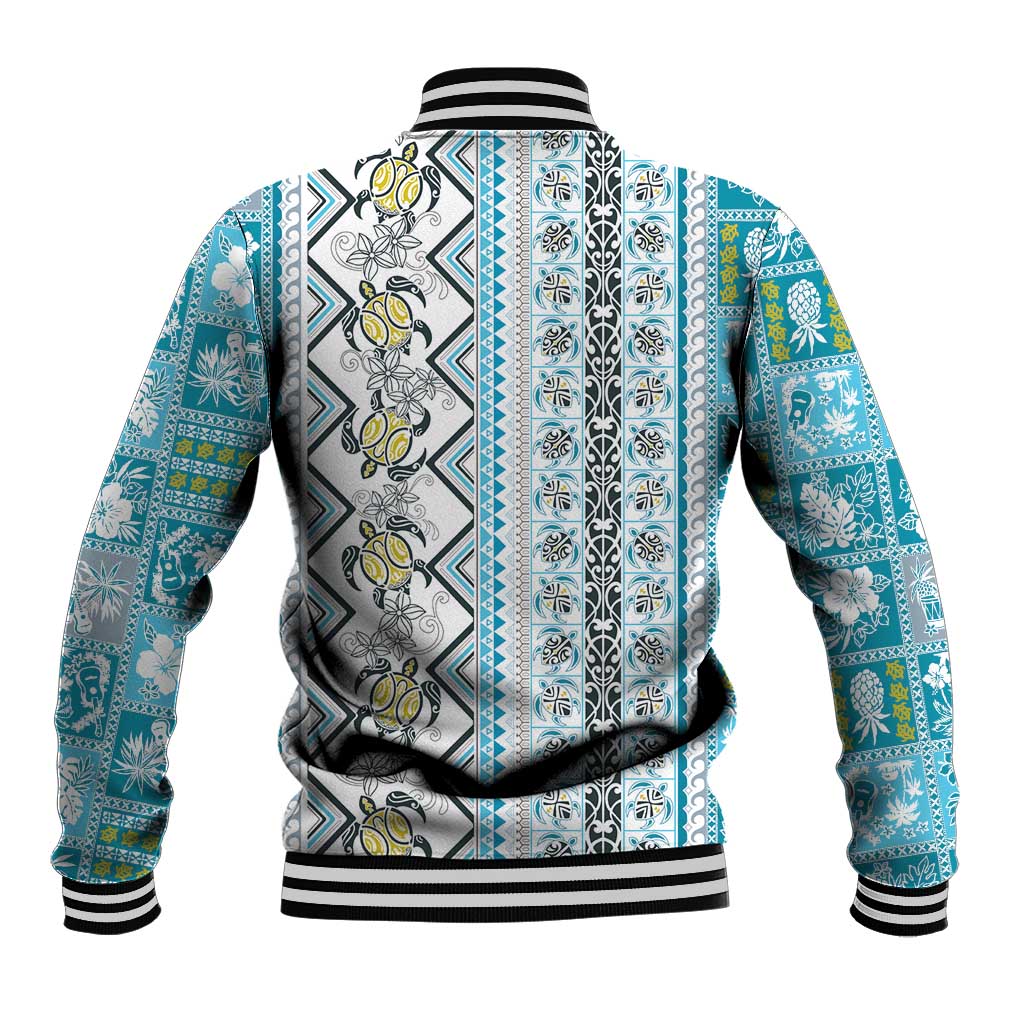 Hawaii Makahiki Turtle Baseball Jacket Blue Tapa Pattern LT05 - Polynesian Pride