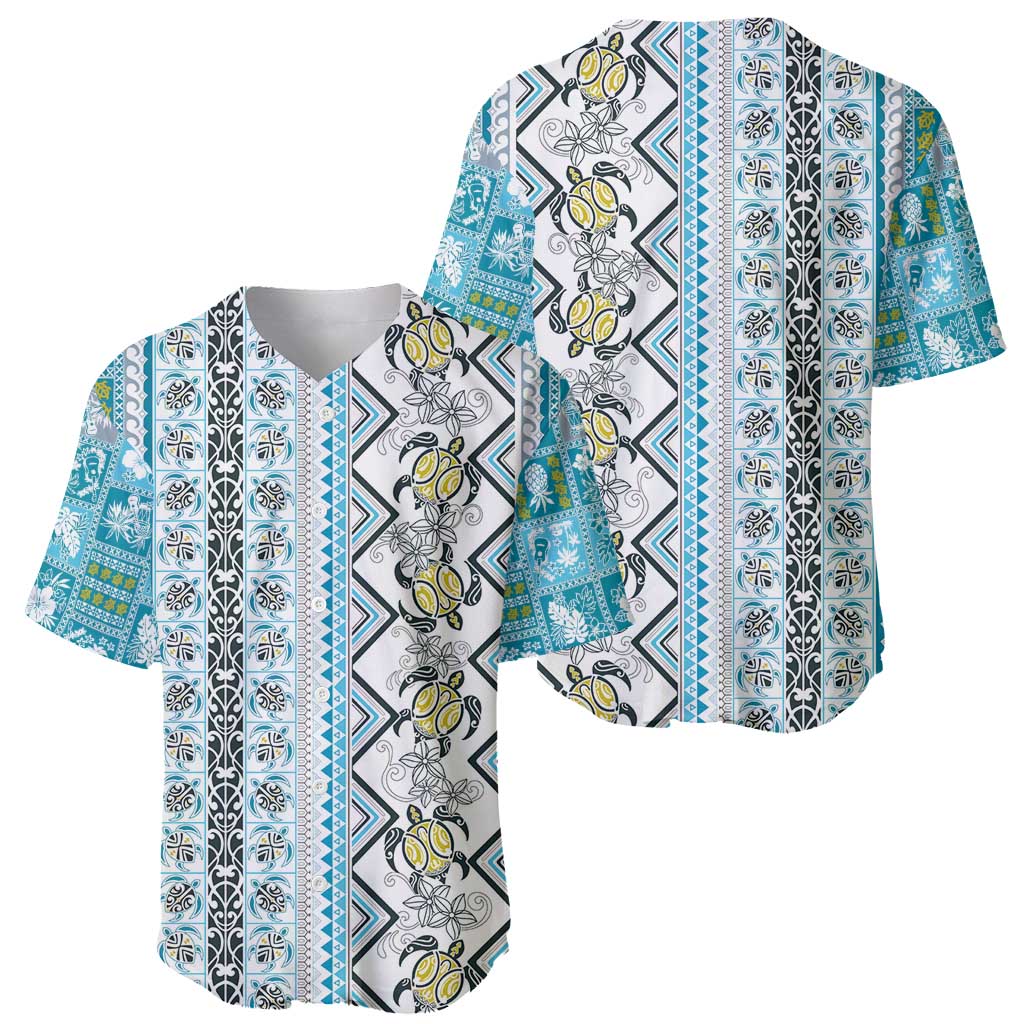 Hawaii Makahiki Turtle Baseball Jersey Blue Tapa Pattern LT05 - Polynesian Pride