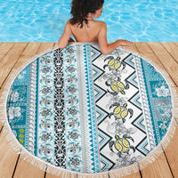 Hawaii Makahiki Turtle Beach Blanket Blue Tapa Pattern LT05 - Polynesian Pride