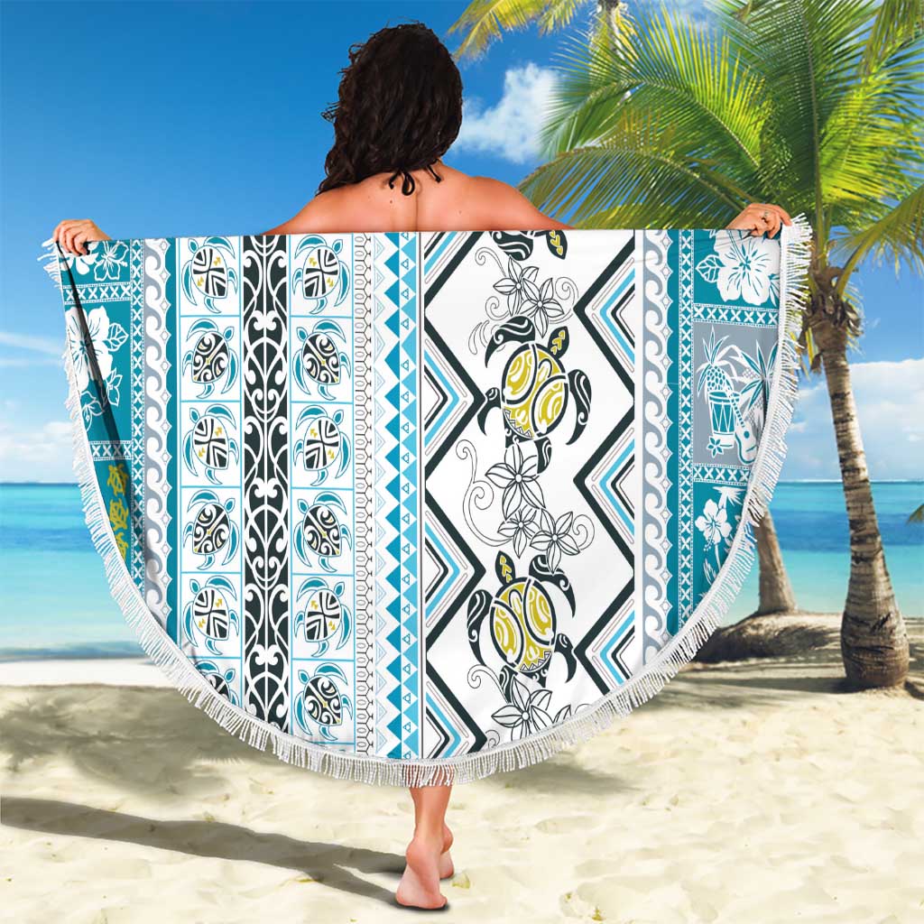 Hawaii Makahiki Turtle Beach Blanket Blue Tapa Pattern LT05 - Polynesian Pride
