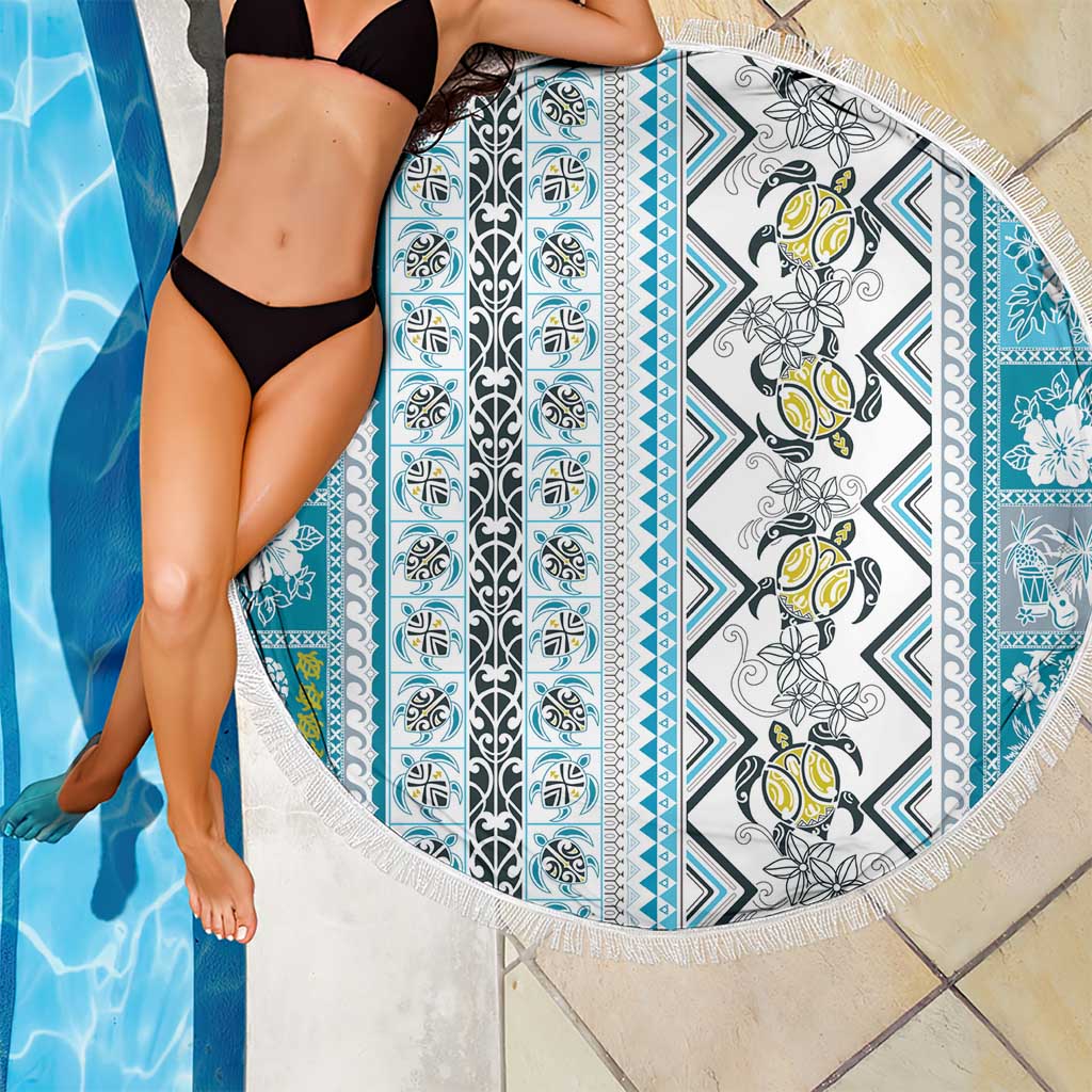 Hawaii Makahiki Turtle Beach Blanket Blue Tapa Pattern LT05 - Polynesian Pride